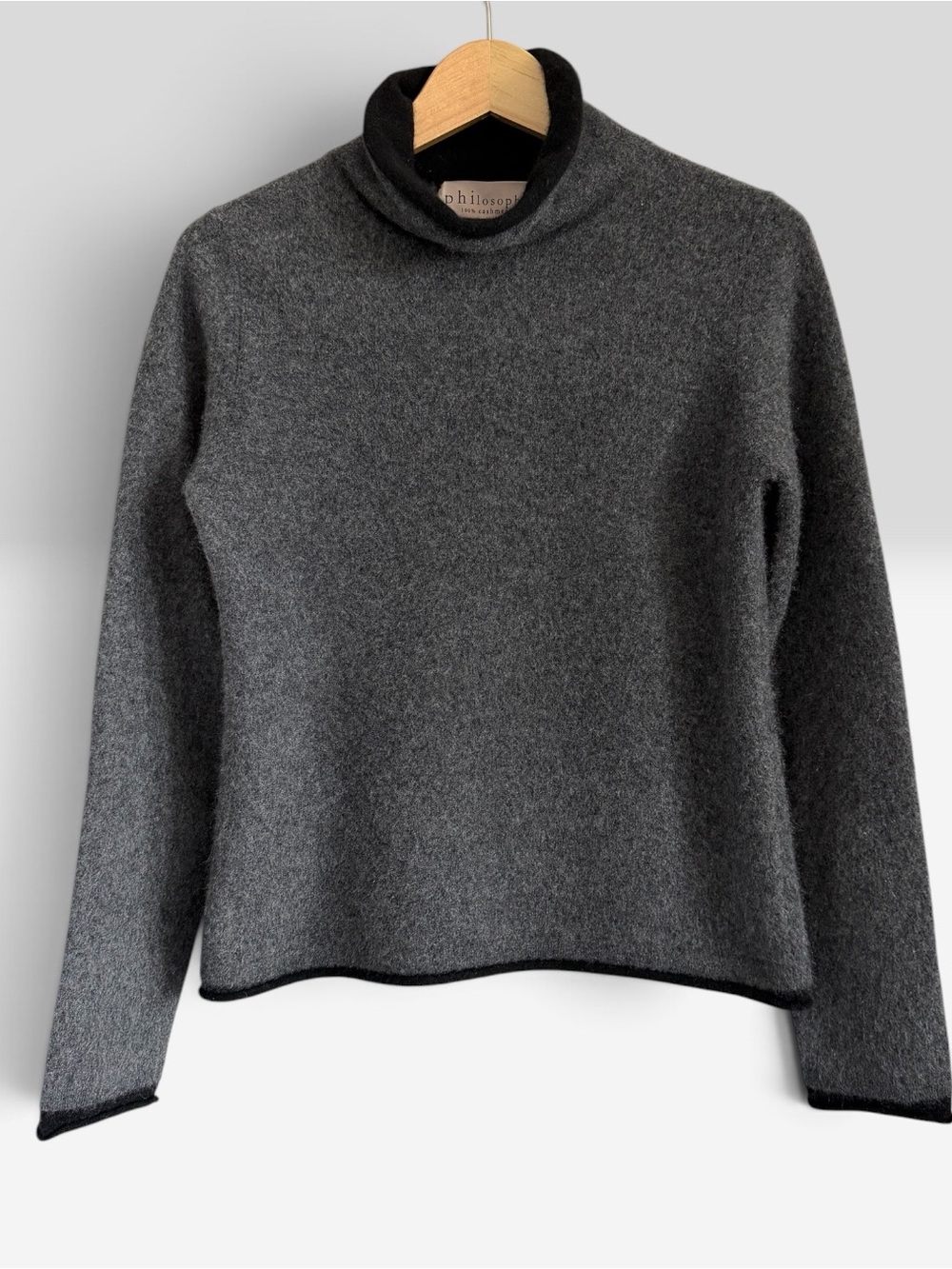 Philosophy CASHMERE Gray Turtleneck With Black Women's Sweater Large